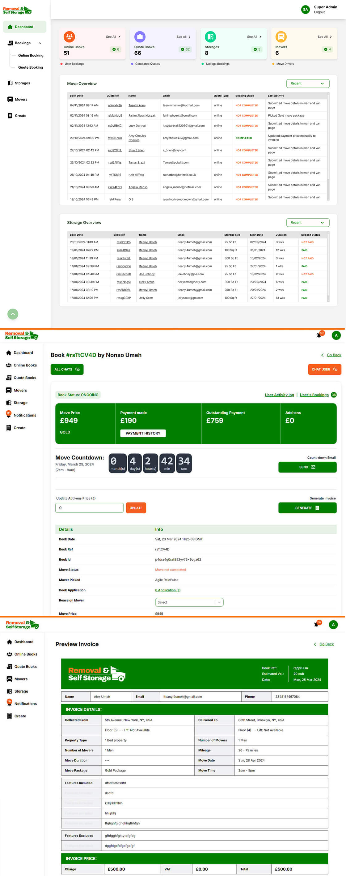 Removals Dashboard