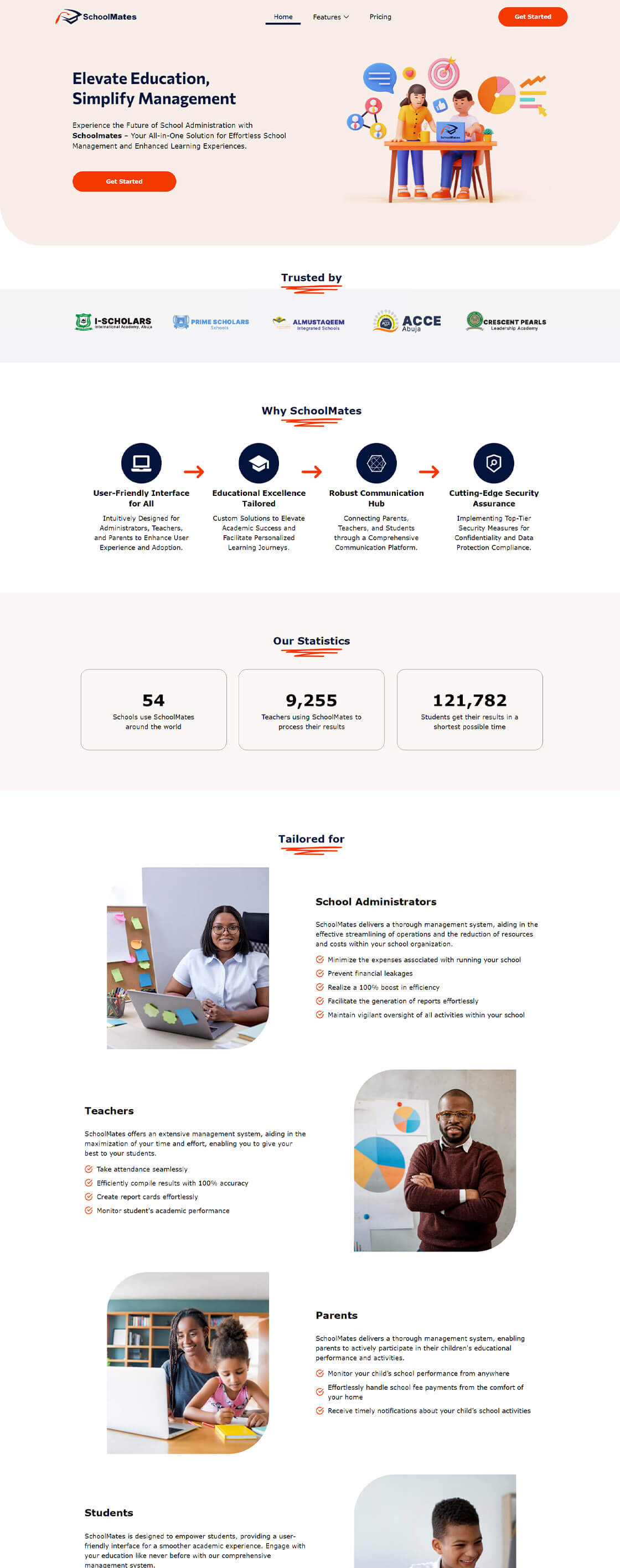 SchoolMates Landing Page